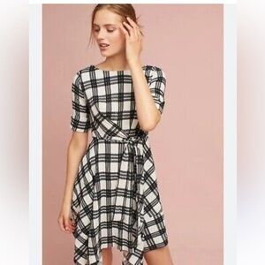 Anthropologie Eva Franco Rienne Feminine Black White Plaid Dress Size 6